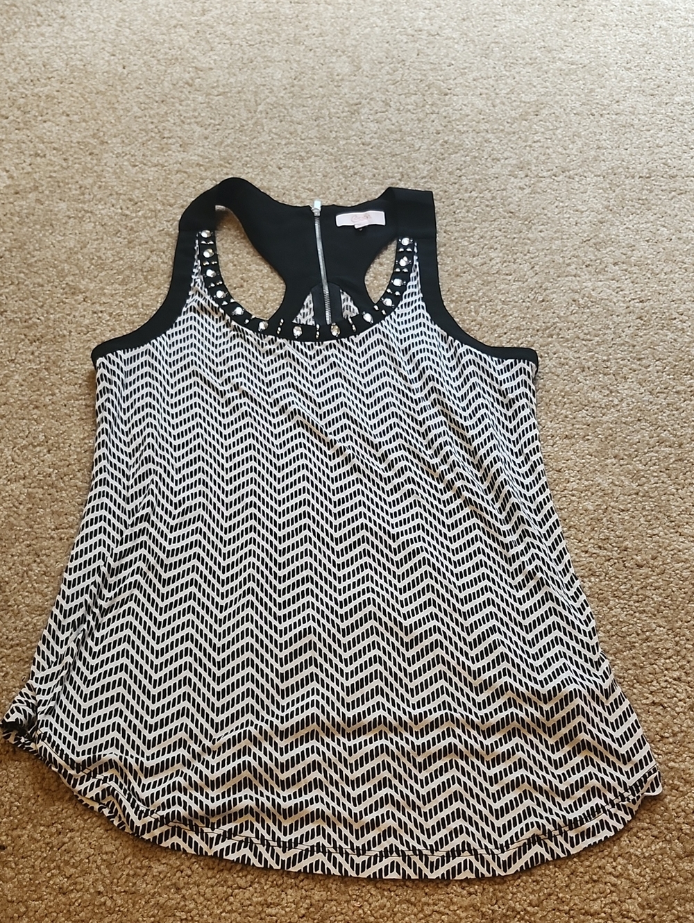 Black & White Patterned Racerback Tank Top